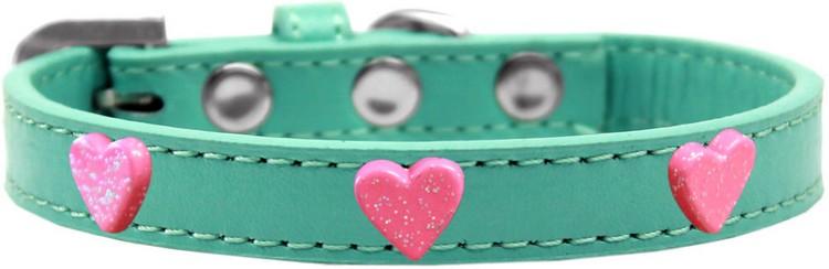 Pink Glitter Heart Widget Dog Collar Aqua Size 18